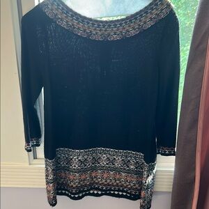 Anthropologie Black Knit Top with Patterned Trim